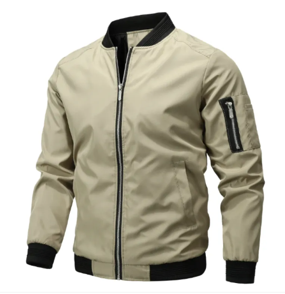 Khaki tone men's casual bomber jacket display