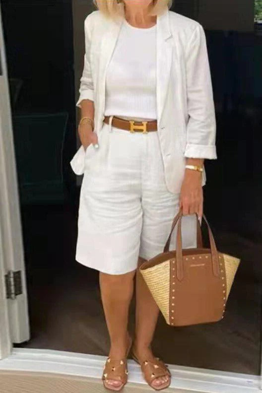 Womens smart casual summer blazer and tailored shorts two piece set