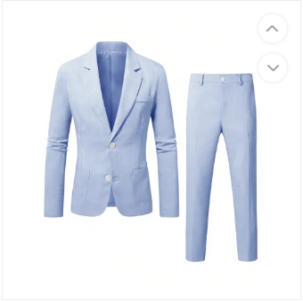 Button and cuff detail on sleeve of men's slim fit suit jacket
