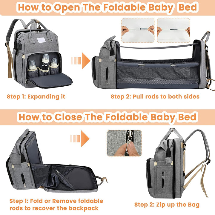 Spacious interior compartments of travel baby bag and changing bag setup
