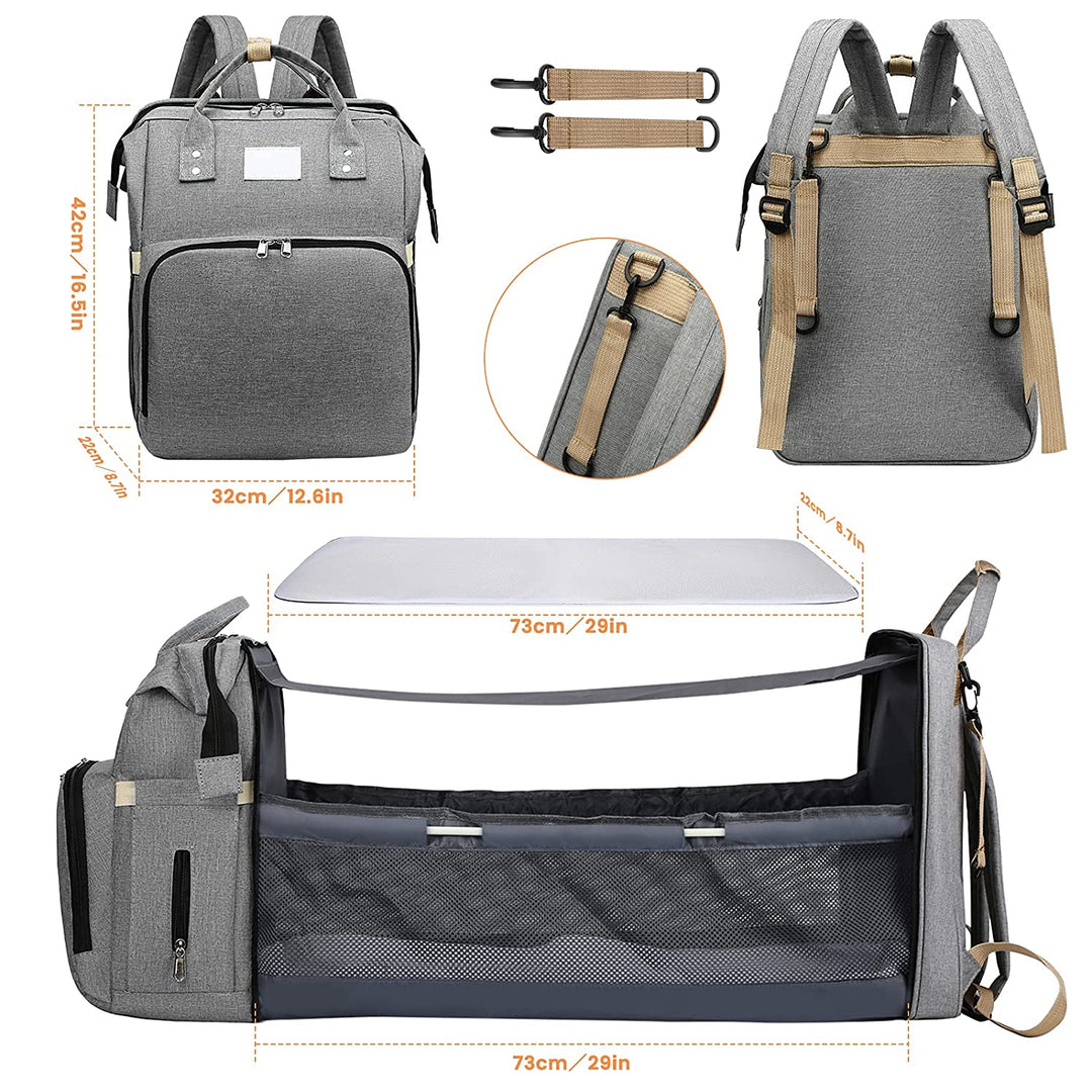 Nappy bag attached securely to stroller handles with included straps