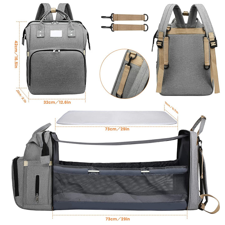 Nappy bag attached securely to stroller handles with included straps