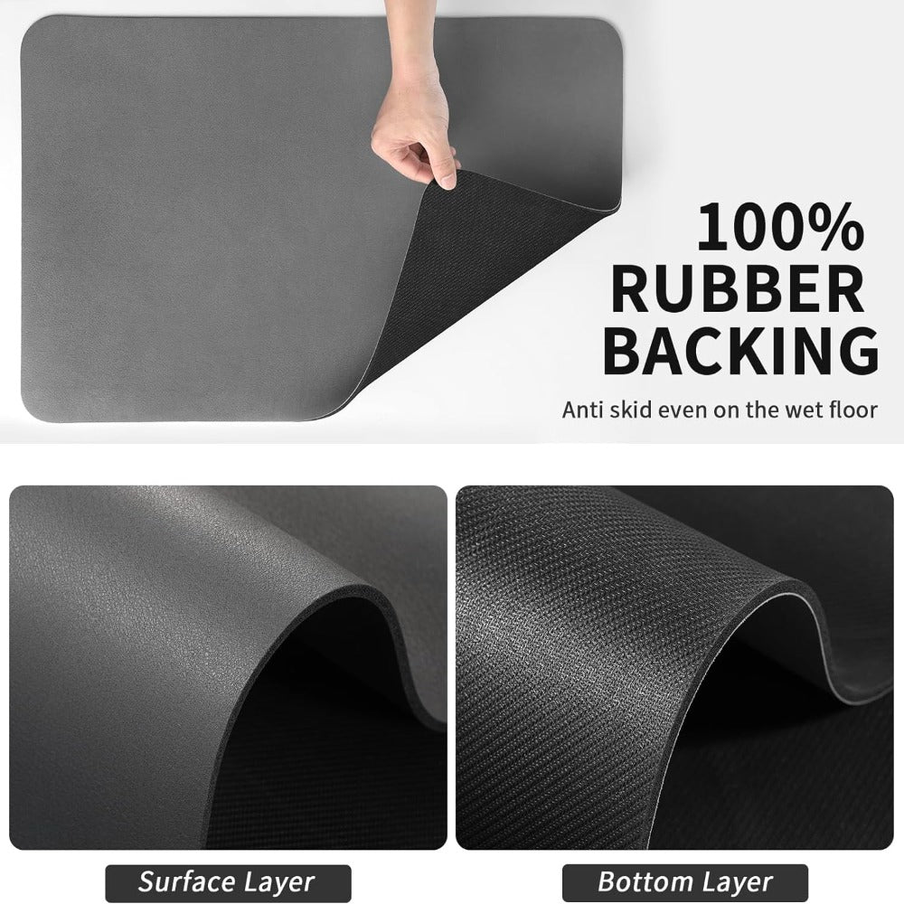 Close-up of the 100% rubber backing and surface texture of the draining mat