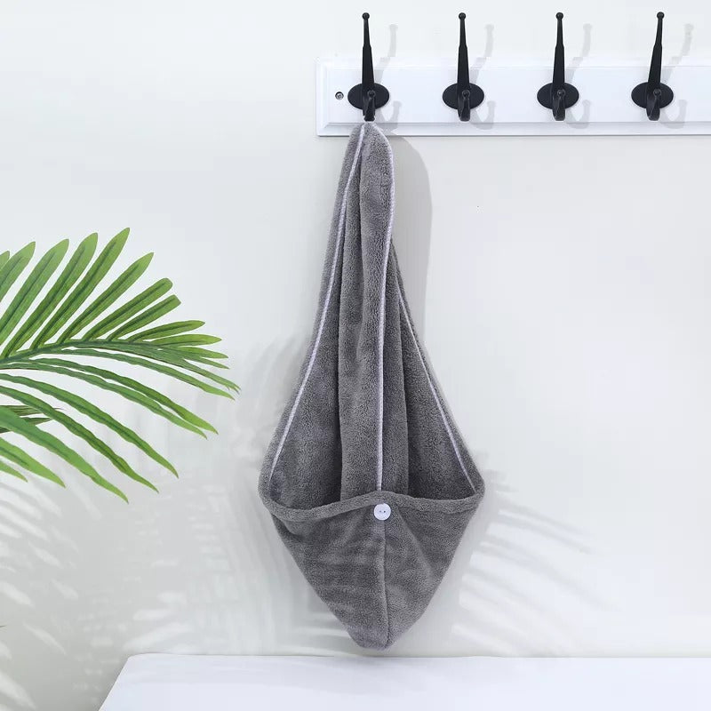 Quick drying hair turban with secure button