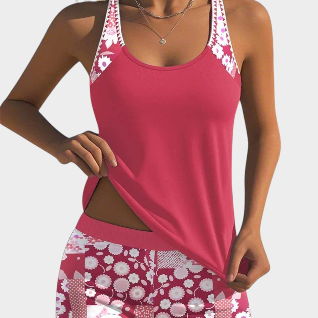 Womens stylish summer swimwear tankini set angled product shot