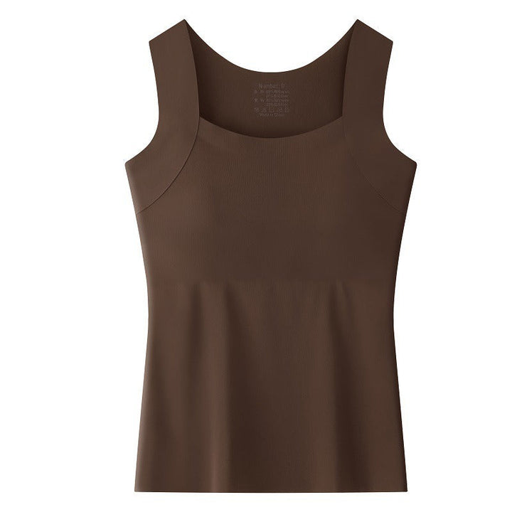 Flat lay of the women's basic tank top highlighting its seamless design and neckline