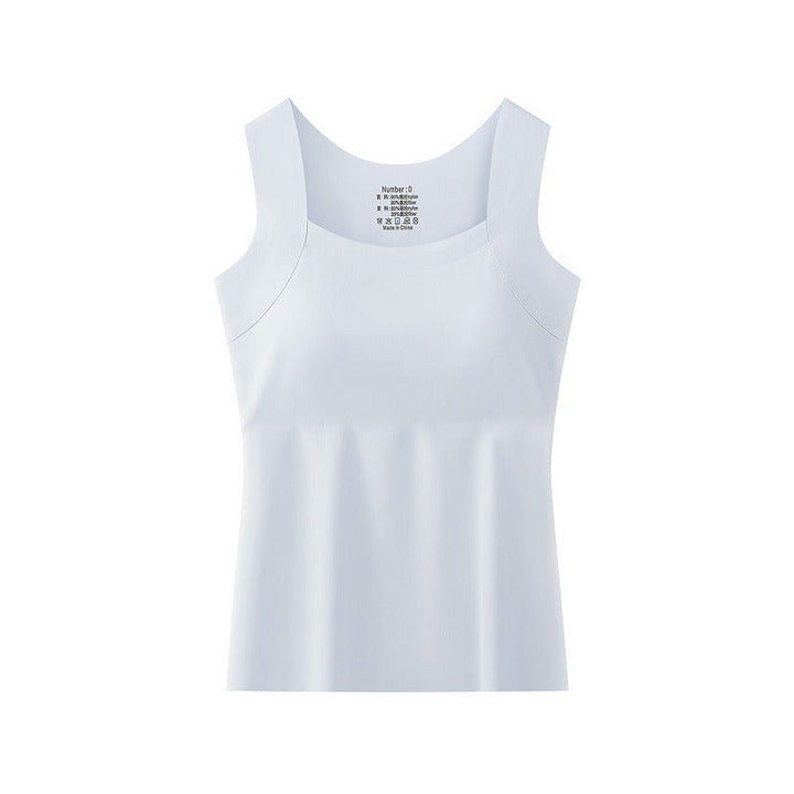 Model wearing a versatile women's layering piece tank top with built-in bra support