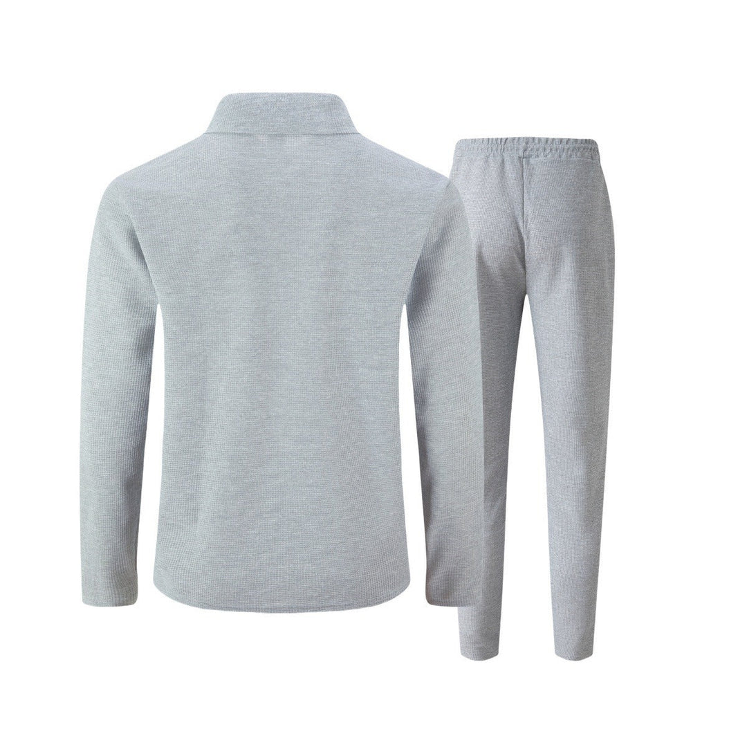 Collar and neckline view of mens zip jacket in slim fit design