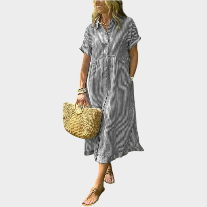 Casual summer striped dress for women featuring long maxi length