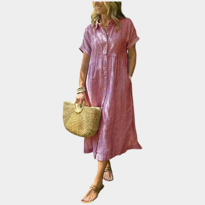 Womens button down dress in classic stripes with stylish collar
