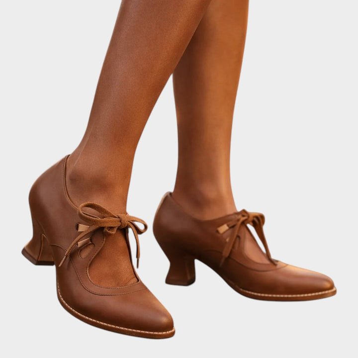 Detailed view of the cushioned insole inside comfortable women's heels