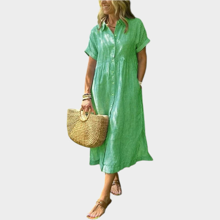 Long sleeve striped maxi shirt dress ideal for casual wear