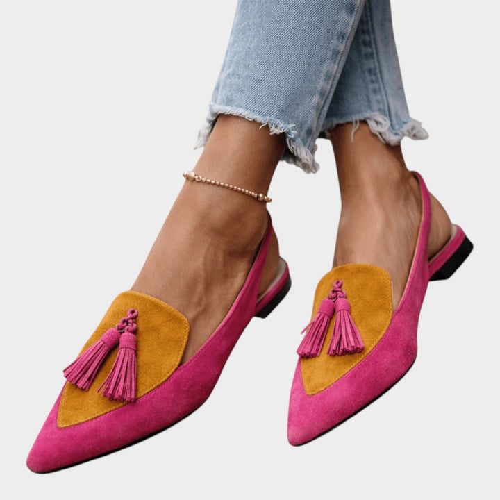 Top-down view of summer flat sandals showcasing the cushioned footbed and stylish design.