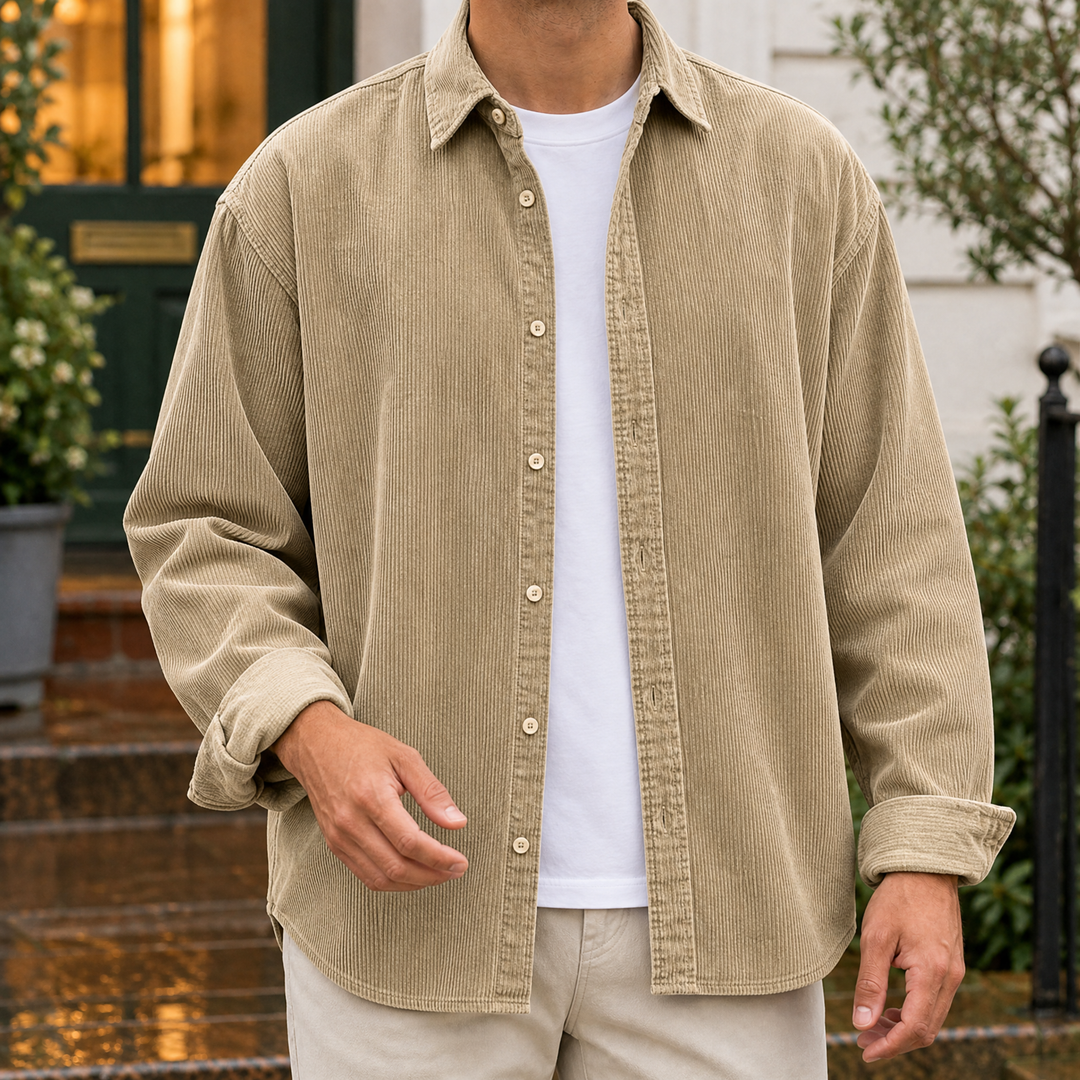 Gray men's textured overshirt button down casual layering shirt