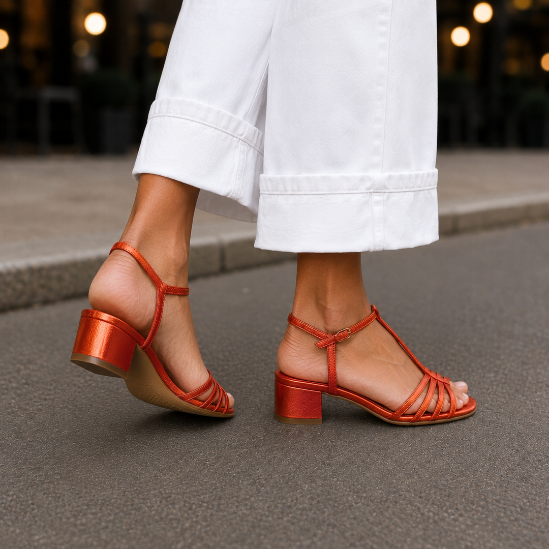 Textured sole and cushioned insole of the stylish summer sandals designed for all-day wear.