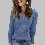 Celia | Women’s Ribbed V Neck Long Sleeve Sweater