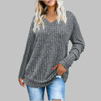 Celia | Women’s Ribbed V Neck Long Sleeve Sweater