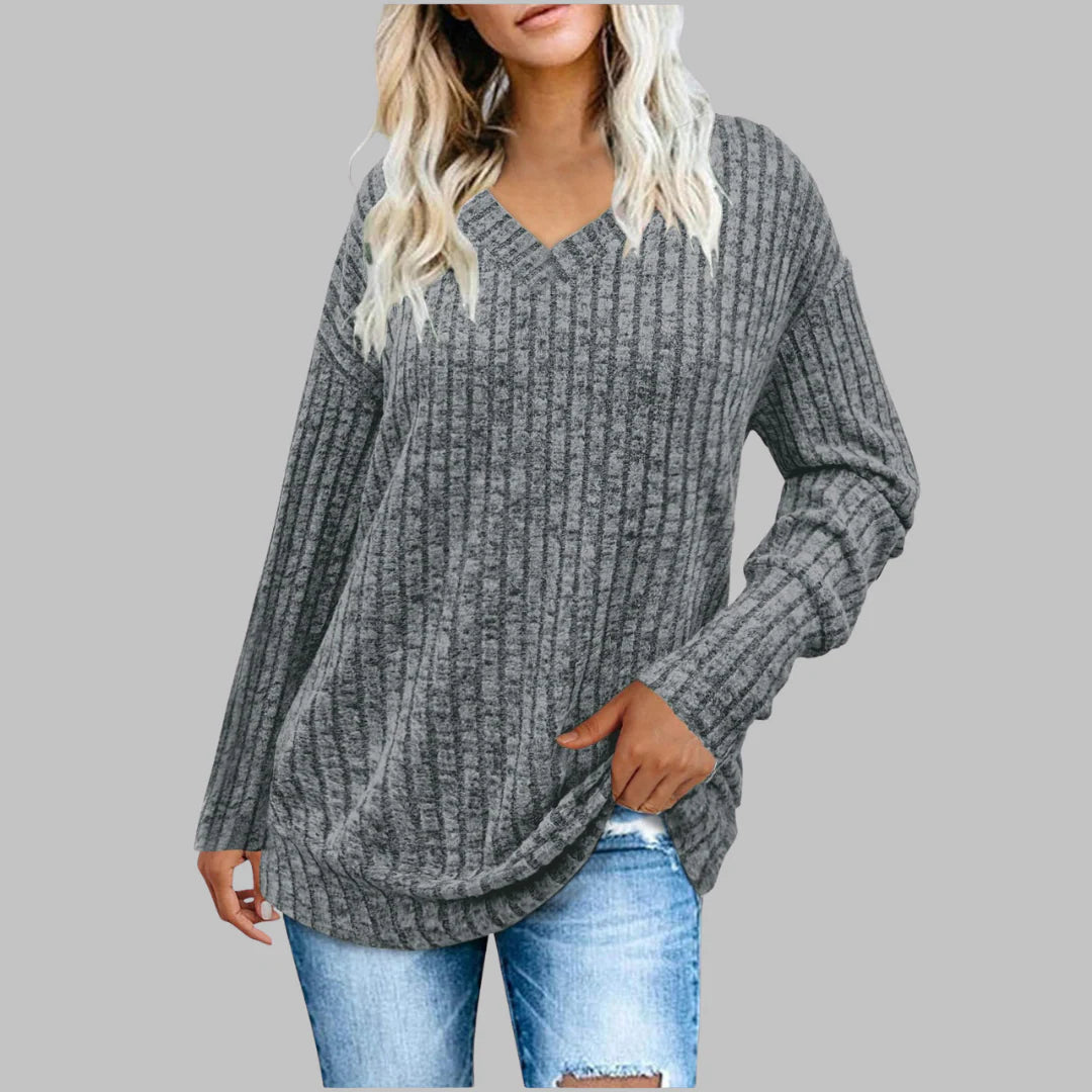 Celia | Women’s Ribbed V Neck Long Sleeve Sweater