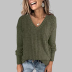 Celia | Women’s Ribbed V Neck Long Sleeve Sweater