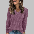 Celia | Women’s Ribbed V Neck Long Sleeve Sweater