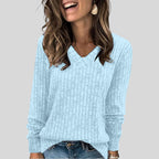 Celia | Women’s Ribbed V Neck Long Sleeve Sweater