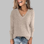 Celia | Women’s Ribbed V Neck Long Sleeve Sweater