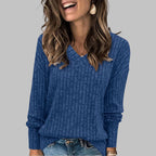 Celia | Women’s Ribbed V Neck Long Sleeve Sweater