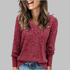 Celia | Women’s Ribbed V Neck Long Sleeve Sweater