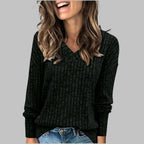 Celia | Women’s Ribbed V Neck Long Sleeve Sweater