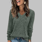 Celia | Women’s Ribbed V Neck Long Sleeve Sweater