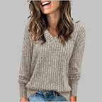 Celia | Women’s Ribbed V Neck Long Sleeve Sweater