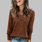 Celia | Women’s Ribbed V Neck Long Sleeve Sweater