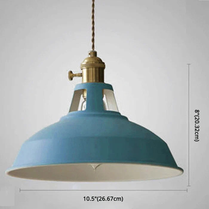 Angled view of the metal industrial pendant lamp fixture and cord