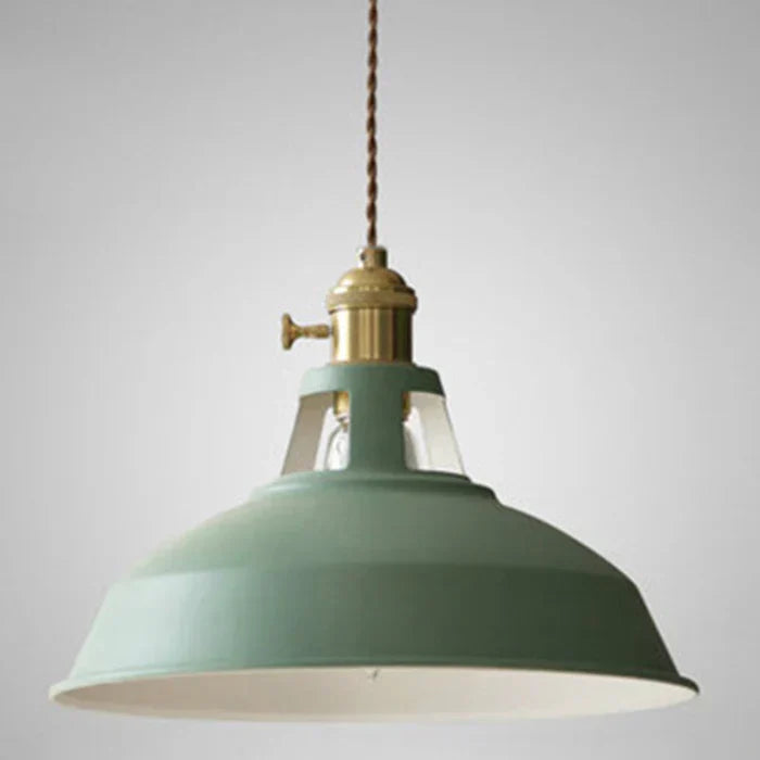 Green industrial retro pendant lamp showing the classic hanging design