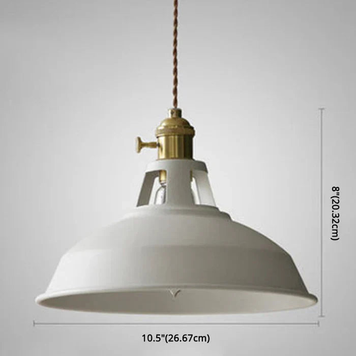 Detailed shot of the bulb socket and vintage metal lampshade