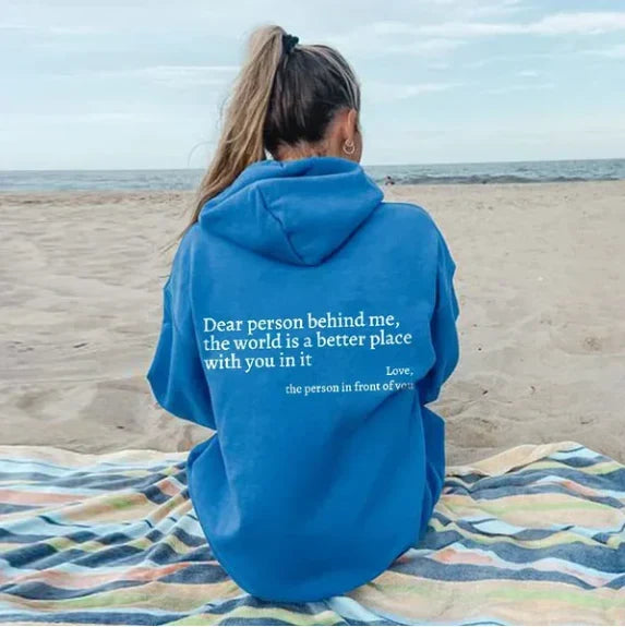 Back view of women's inspiring statement hoodie sweatshirt