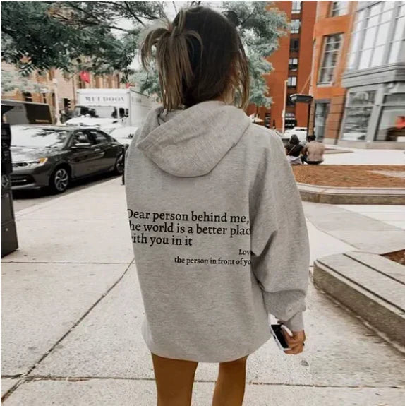 Hooded sweatshirt with inspirational slogan for women