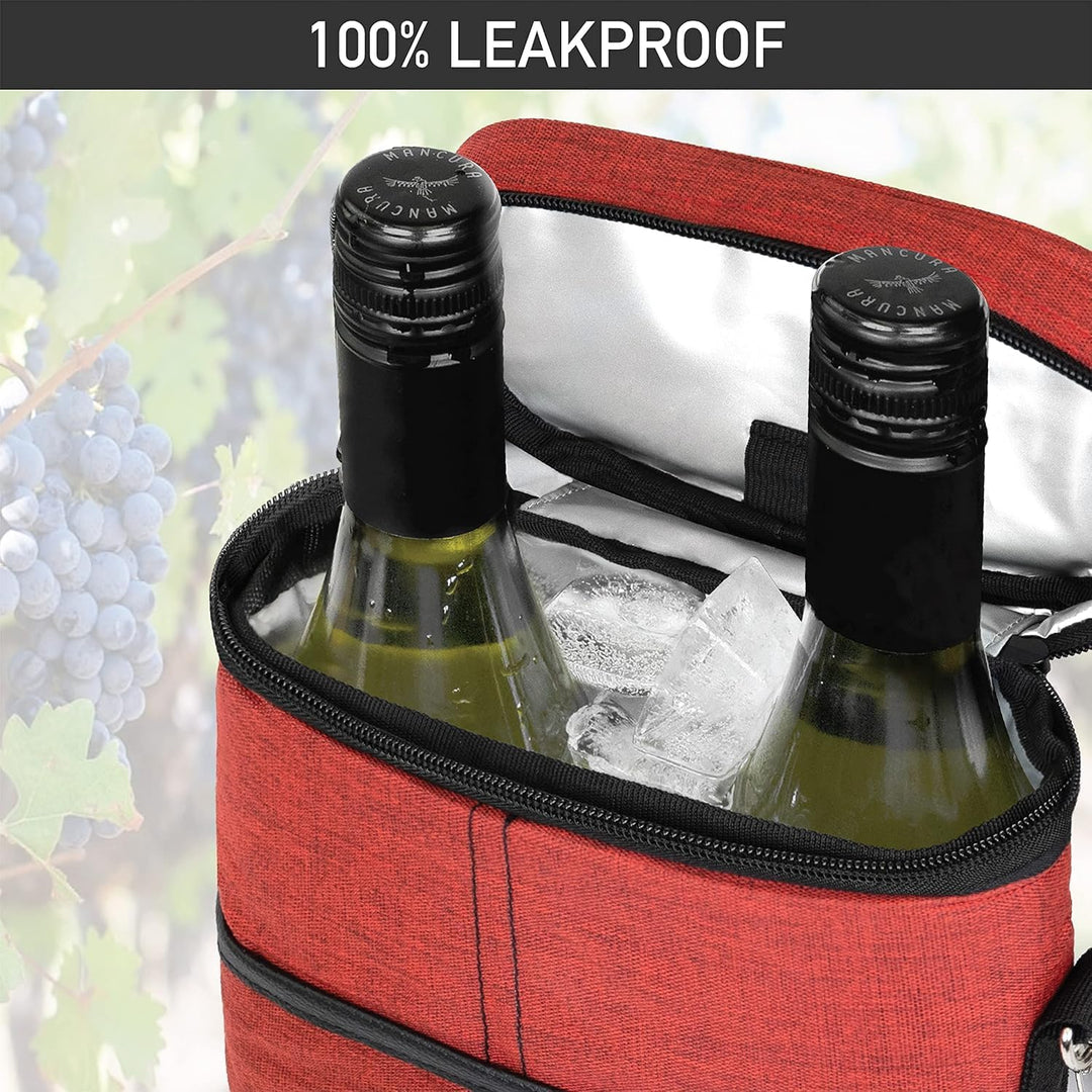 Black wine carrier bag with adjustable strap for picnic travel