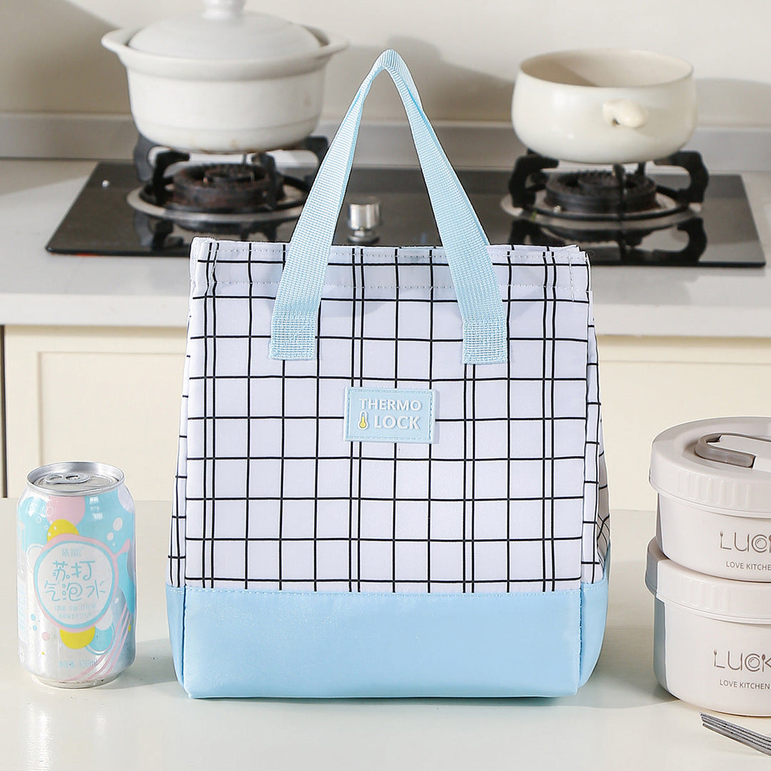 Blue accented insulated food storage cooler tote bag for daily meals