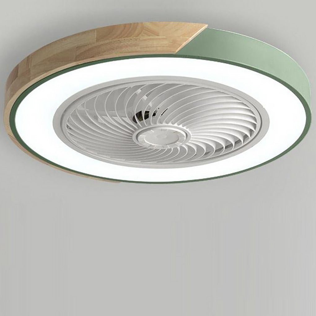 Round integrated LED bladeless ceiling fan light with green frame