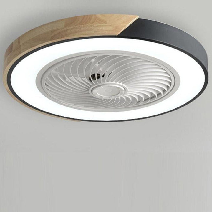 Decorative bedroom ceiling fan featuring modern bladeless design and bright LED light