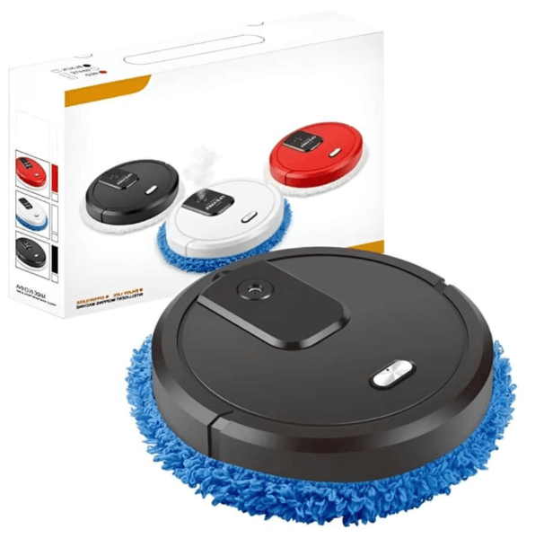 Smart robotic floor cleaner navigating a hardwood living room floor