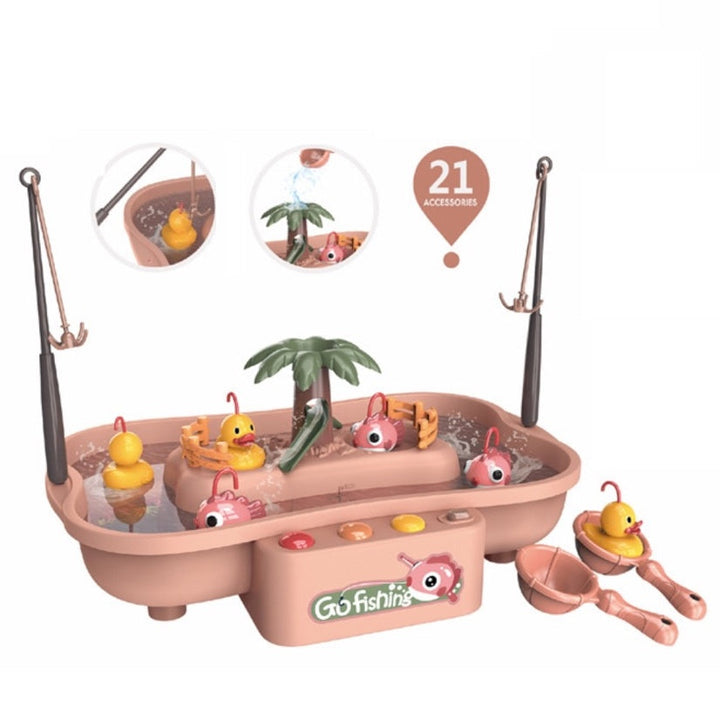 Interactive duck fishing game in peach style with 21 accessories