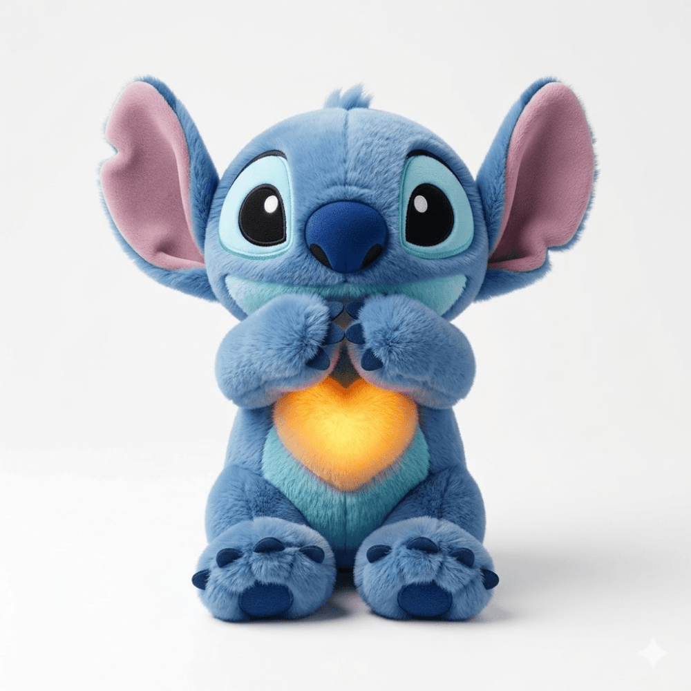 Blue interactive plush toy with glowing breathing light heart