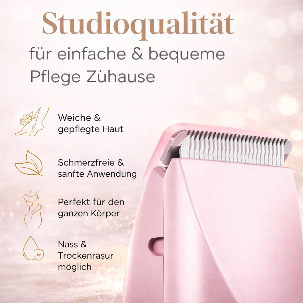 Portable electric razor for women resting inside a travel pouch