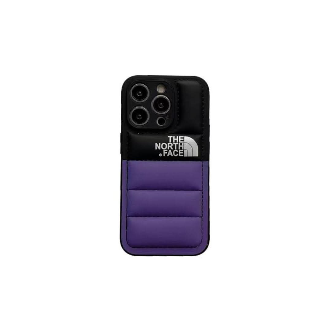 Shockproof puffer iPhone case with non-slip grip showing side button access