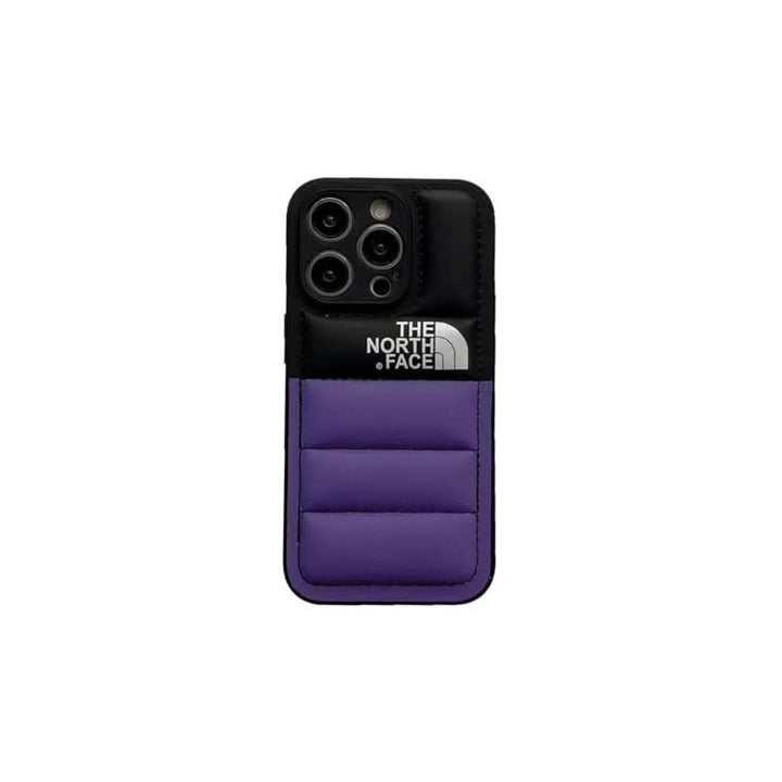 Shockproof puffer iPhone case with non-slip grip showing side button access