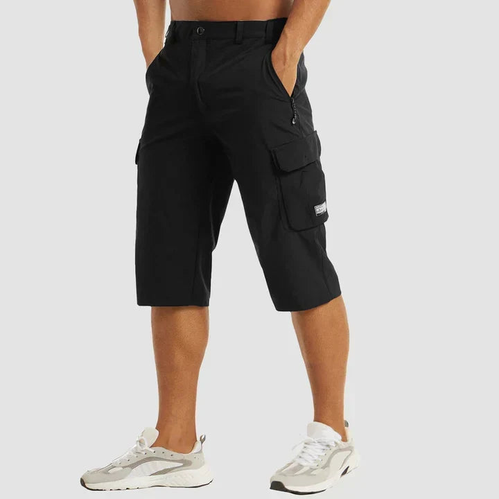Mens relaxed cropped cargo shorts in casual summer style