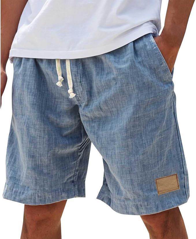 Side profile of men's casual drawstring shorts showing comfortable fit