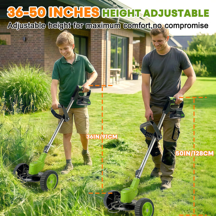 Lawn edger and brush cutter attachment close up view